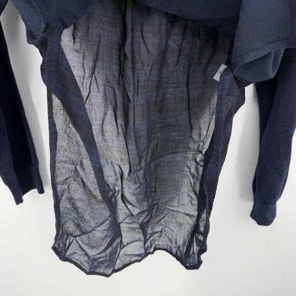 T Alexander Wang *Flaws* Merino Wool Navy Blue Sweater Top Plaid Size Small - Picture 5 of 10
